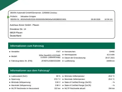 Gebraucht Fiat 500e Icon 86 kW (118 PS) 2021 Weiß Cabrio
