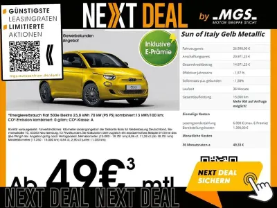 Nouvelle Fiat 500e 69 kW (95 ch) 2026 Jaune Berline