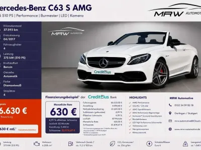 Gebraucht Mercedes C63S AMG AMG 510 PS (375 kW) 2017 Weiß Cabrio
