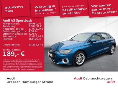 Gebraucht Audi A3 Ambiente 116 PS (85 kW) 2022 Atollblau metallic Limousine