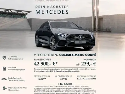 Gebraucht Mercedes CLS450 AMG line 367 PS (269 kW) 2019 Obsidianschwarz Coupé