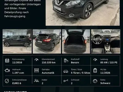 Gebraucht Nissan Qashqai N-Connecta 116 PS (85 kW) 2016 Schwarz SUV