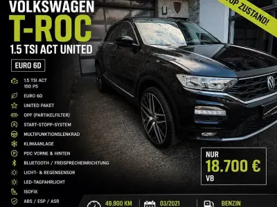 Gebraucht VW T-Roc United 150 PS (110 kW) 2021 Schwarz SUV