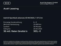 Gebraucht Audi A3 Advanced Plus 116 PS (85 kW) 2025 Gletscherweiß metallic Limousine
