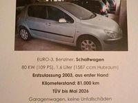 Gebraucht Peugeot 307 109 PS (80 kW) 2003 Silber Limousine
