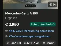 Gebraucht Mercedes A160 102 PS (75 kW) 2000 Grau Kleinwagen