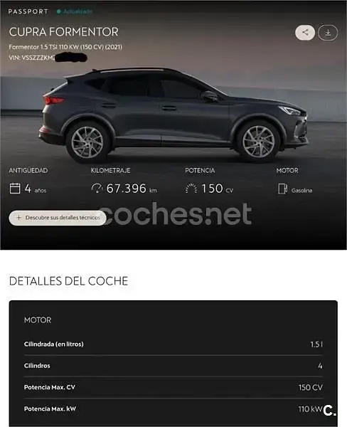 Usado Cupra Formentor 150 HP (110 kW) 2021 Cinzento SUV