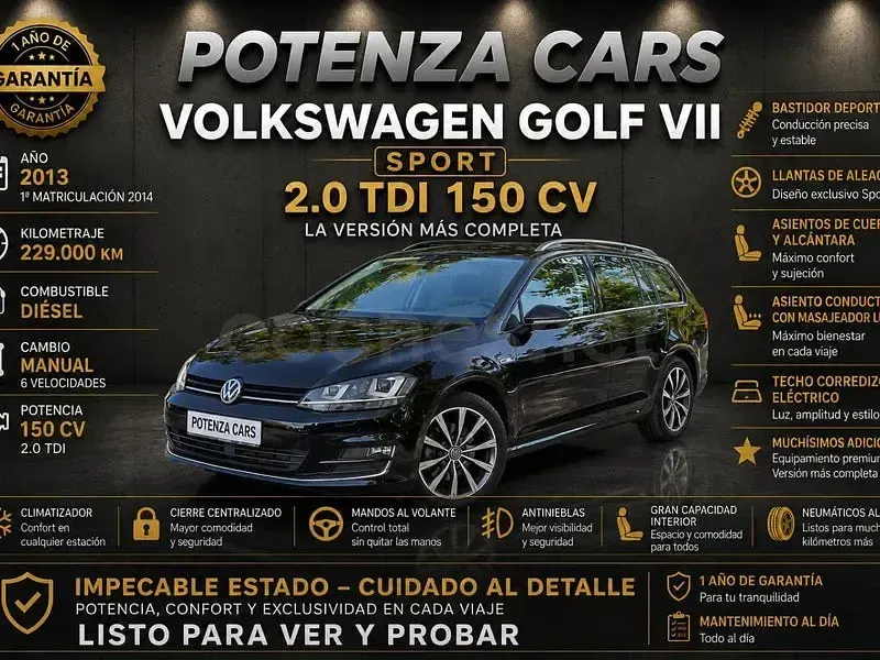 Usado VW Golf VII Sportline 150 CV (110 kW) 2014 Negro Familiar