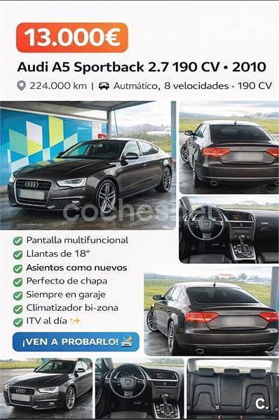 Usado Audi A5 Sportback 190 CV (139 kW) 2010 Negro Utilitario