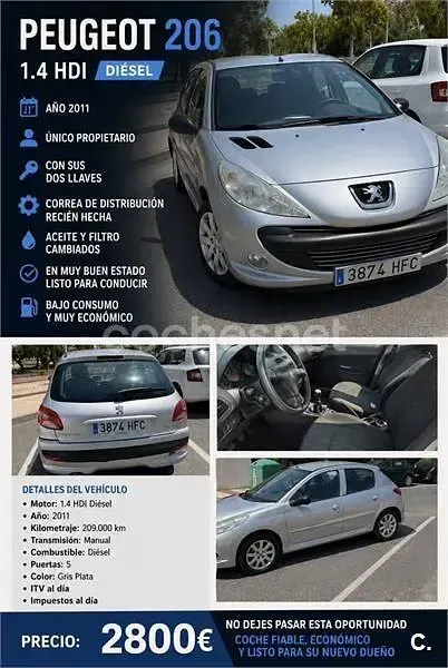 Usado Peugeot 206+ 70 CV (51 kW) 2011 Gris / plata Utilitario