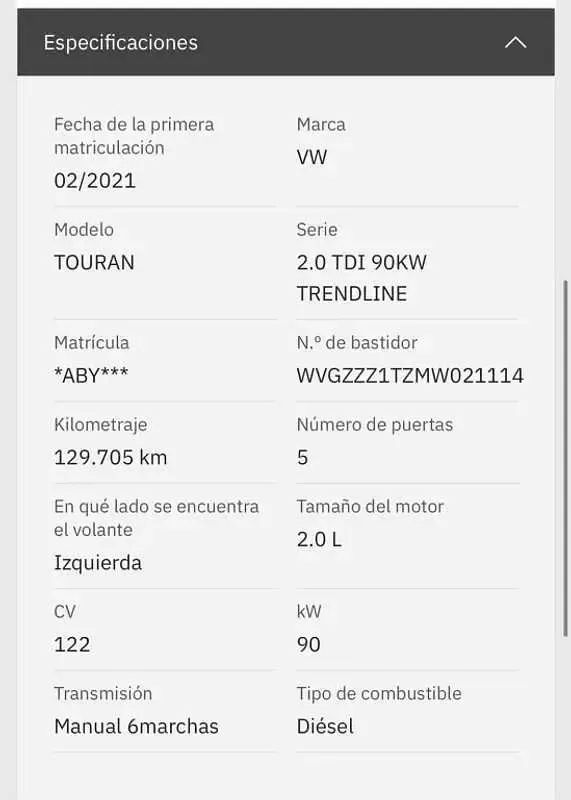 Usado VW Touran 122 CV (89 kW) 2021 Gris Monovolumen