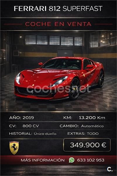 Usado Ferrari 812 800 CV (588 kW) 2019 Rojo Coupe