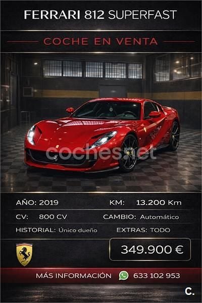 Usado Ferrari 812 800 CV (588 kW) 2019 Rojo Coupe