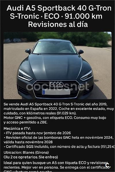 Negro Usado 2019 Audi A5 Sportback Berlina | 22.000 € (Precio justo) - Imagen 1/4