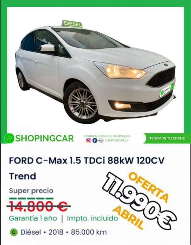 Blanco Usado 2018 Ford C-MAX Trend Monovolumen | 9900 € (Super precio) - Imagen 1/4