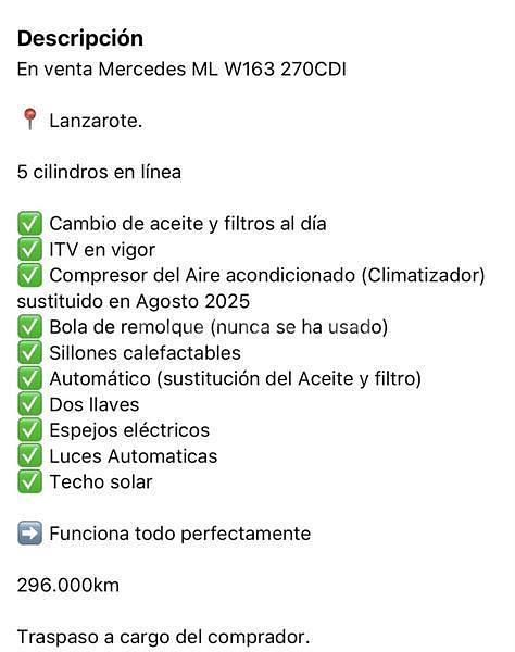 Usado Mercedes ML270 Edition 163 CV (119 kW) 2004 Negro SUV