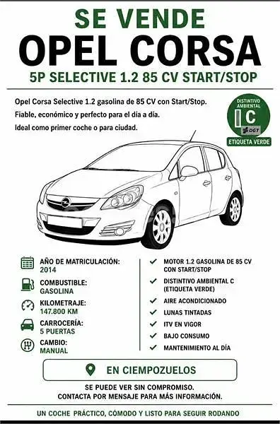 Usado Opel Corsa Selective 85 CV (62 kW) 2014 Blanco Utilitario