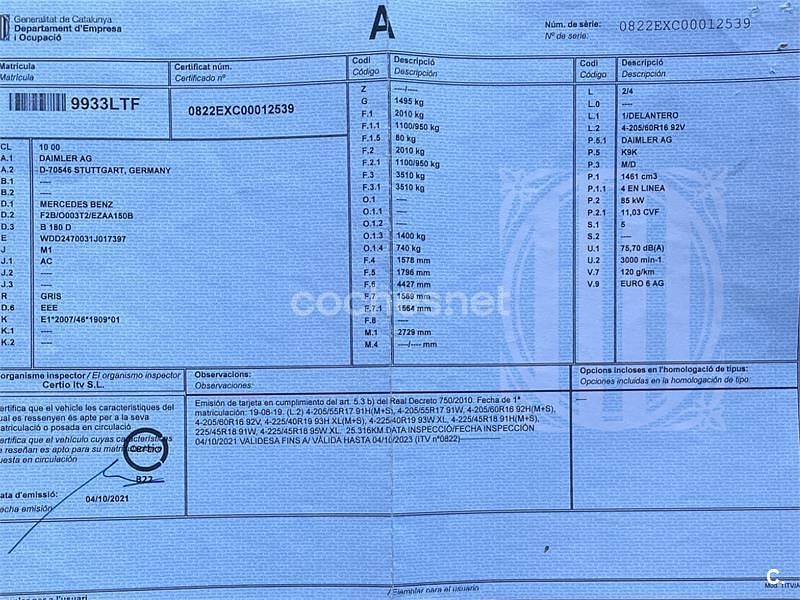 Usado Mercedes B180 109 CV (80 kW) 2019 Blanco Monovolumen