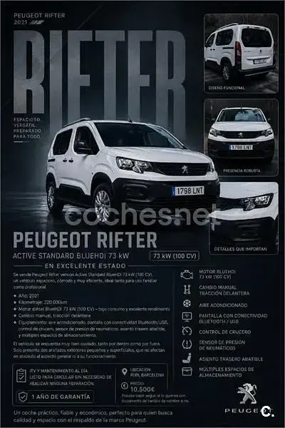 Usado Peugeot Rifter Active 130 CV (95 kW) 2021 Blanco Monovolumen