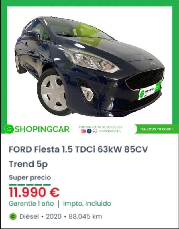 Azul Usado 2020 Ford Fiesta Trend+ Utilitario | 10.900 € (Precio justo) - Imagen 1/4