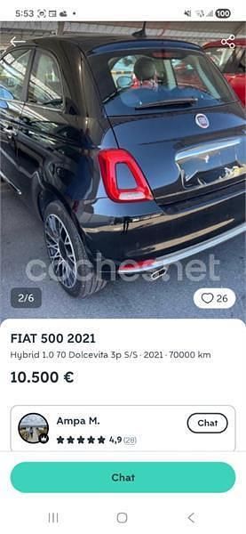 Usado Fiat 500 Dolcevita 70 CV (51 kW) 2022 Azul Berlina