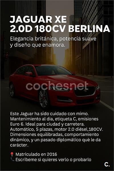 Rojo Usado 2016 Jaguar XE Portfolio Berlina | 10.999 € (Precio justo) - Imagen 1/4