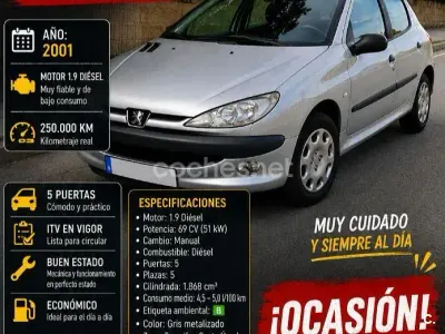 Usado Peugeot 206 70 CV (51 kW) 2001 Gris / plata Berlina