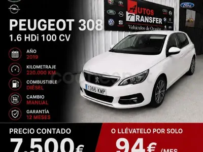 Usado Peugeot 308 Access 100 CV (73 kW) 2019 Blanco Berlina