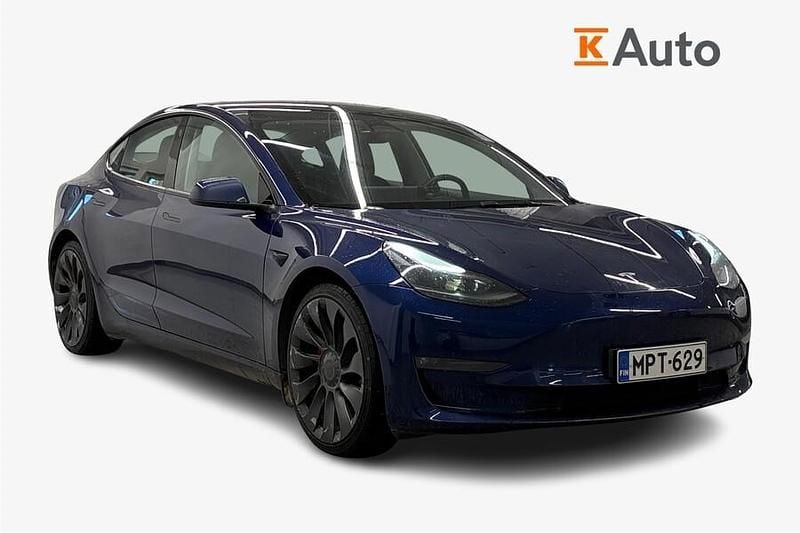 Sininen Käytetty 2022 Tesla Model 3 Performance Sedan | 26 400 € (Hyvä tarjous) - Kuva 1/3