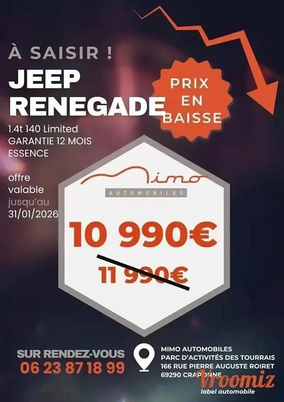 Occasion 2018 Jeep Renegade Limited SUV | 10 990 € (Prix juste) - Image 1/4
