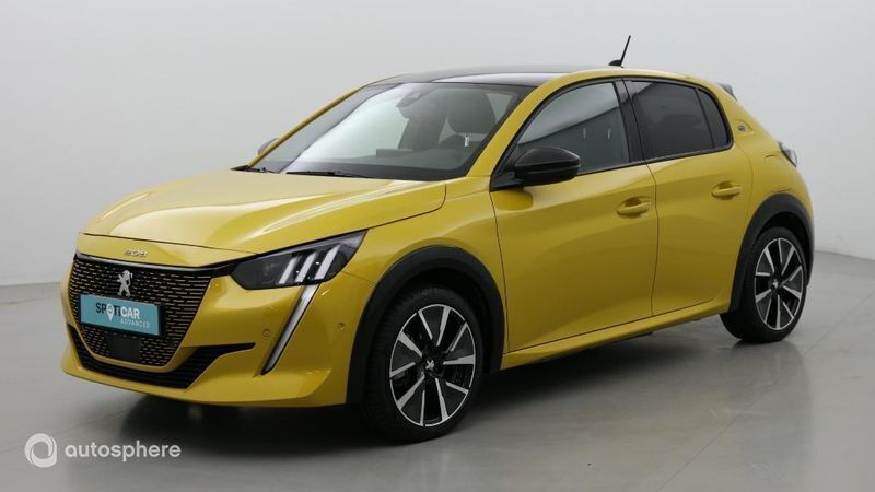 Jaune Utilisé 2021 Peugeot e-208 GT Citadine | 17 499 € (Prix juste) - Image 1/4