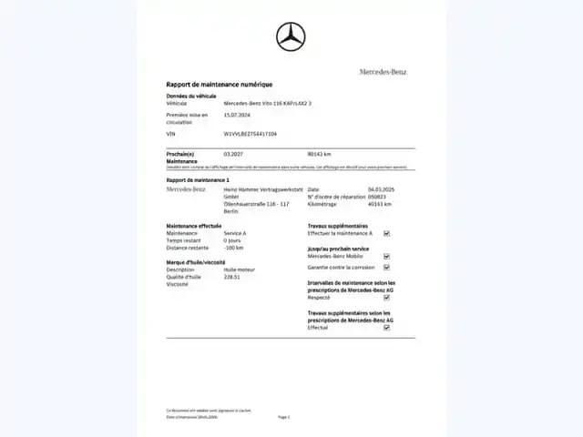 Occasion Mercedes Vito 163 ch (119 kW) 2024 Blanc arctique Van