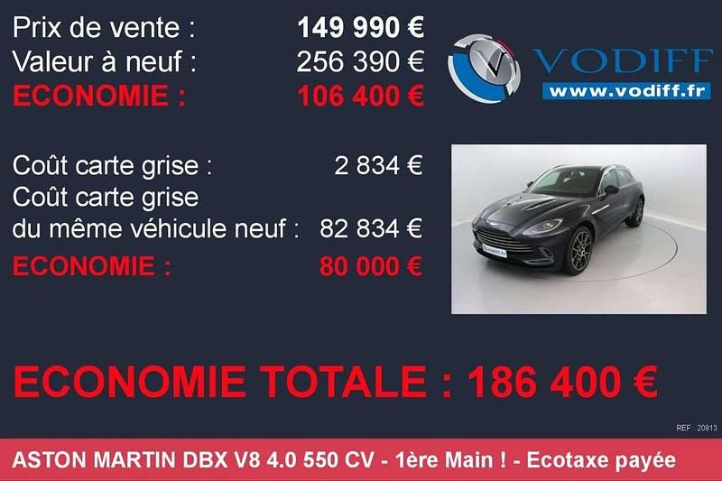 Occasion Aston Martin DBX 551 ch (405 kW) 2022 Noir SUV