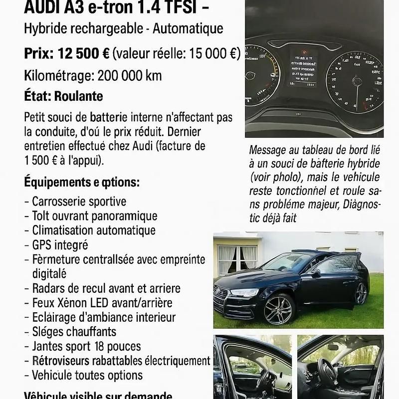 Noir Utilisé 2014 Audi A3 Sportback e-tron Ambition Berline | 12 000 € - Image 1/4