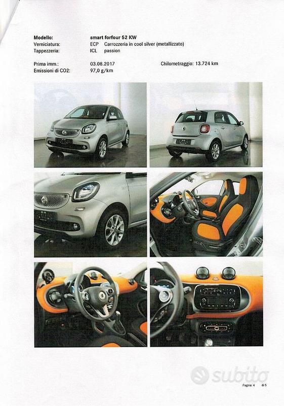Usata Smart ForFour Passion 71 CV (52 kW) 2016 Grigio Utilitaria
