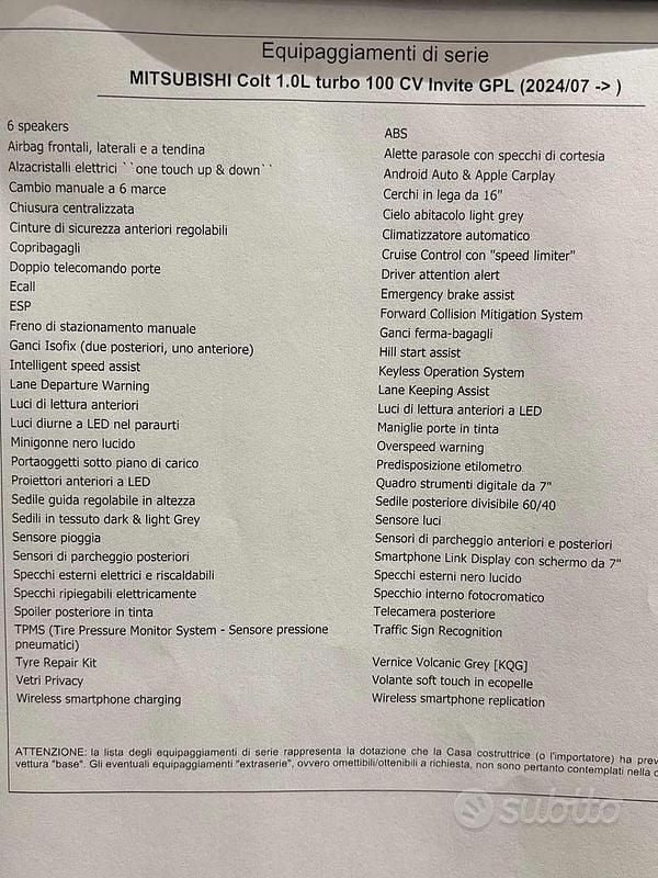 Nuova Mitsubishi Colt Invite 100 CV (73 kW) 2025 Grigio Berlina