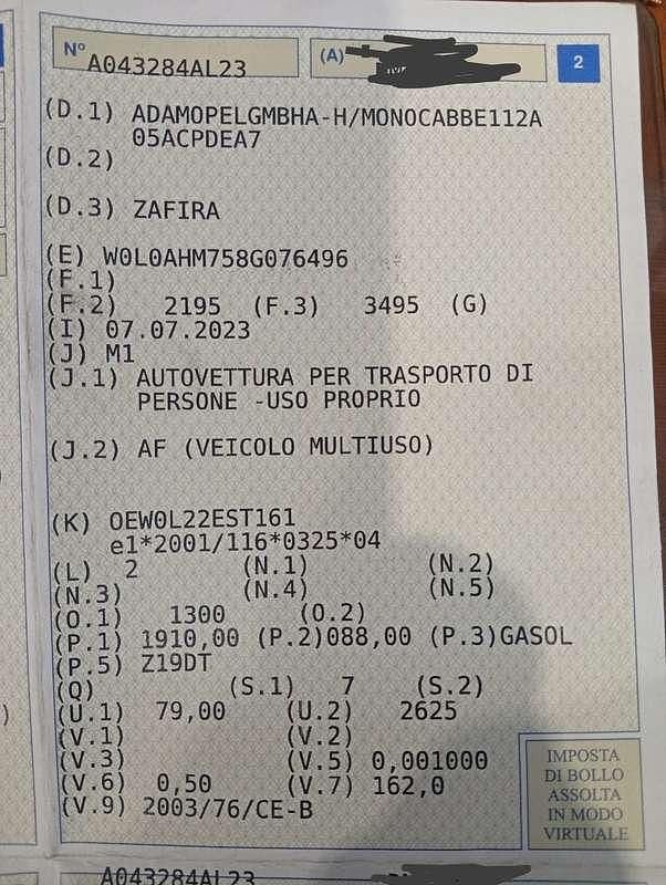 Usata Opel Zafira Cosmo 120 CV (88 kW) 2008 Oro Monovolume