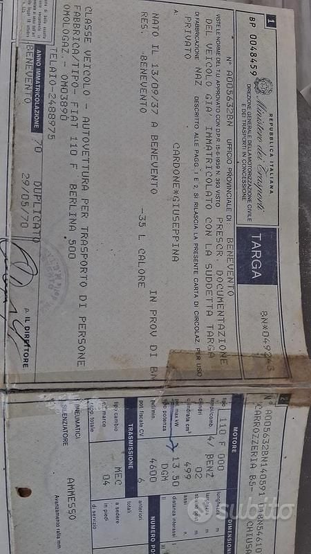 Usata Fiat 500C 1970 Bianco Cabrio