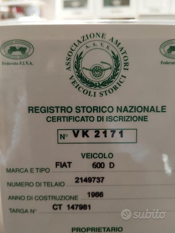 Usata Fiat 600 1960 Utilitaria