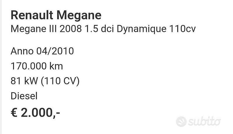 Usata Renault Mégane Dynamique 110 CV (80 kW) 2010 Grigio Berlina
