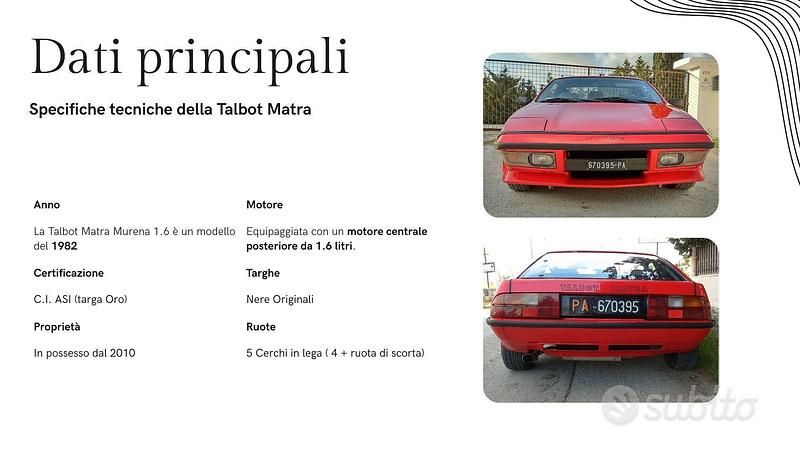 Usata Talbot Murena 1982 Rosso Coupé