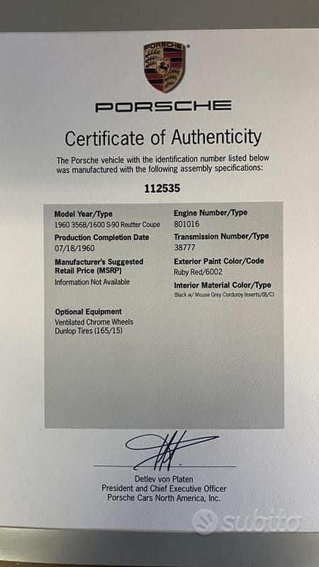 Usata Porsche 356 1960 Rosso Coupé