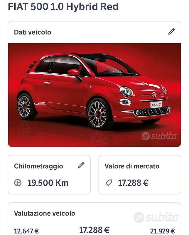 Usata Fiat 500 Red 2021 Rosso Utilitaria