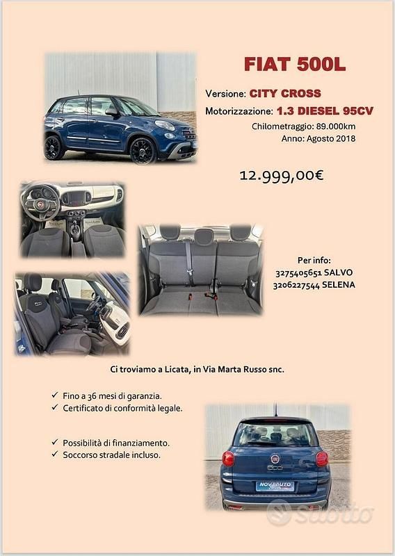 Usata Fiat 500L Cross 120 CV (88 kW) 2019 Bianco Monovolume