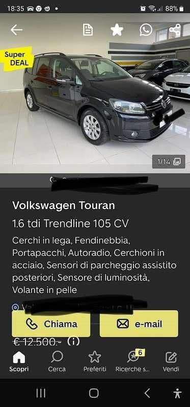 Usata VW Touran Trendline 105 CV (77 kW) 2013 Monovolume