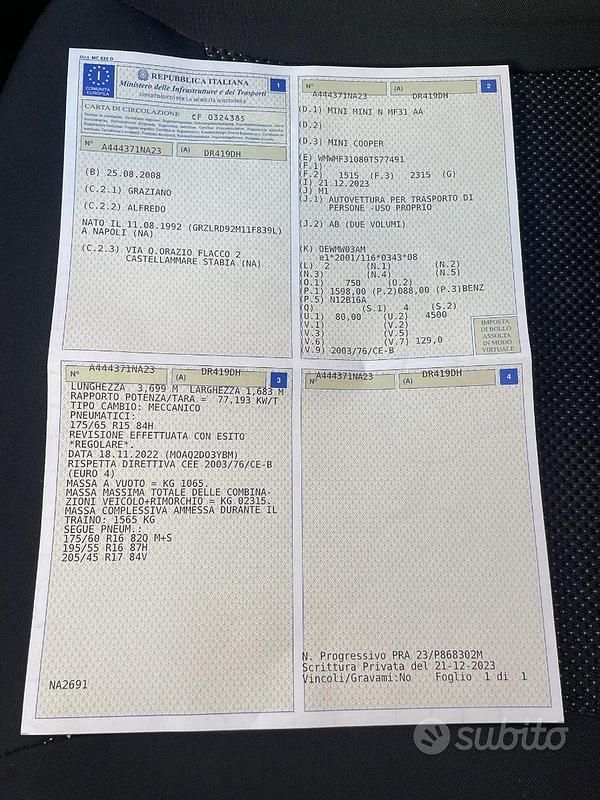 Usata Mini Cooper 2008 Rosso Utilitaria
