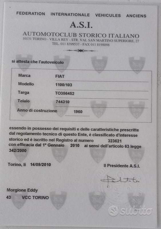 Usata Fiat 1100 Lusso 1960 Verde Berlina