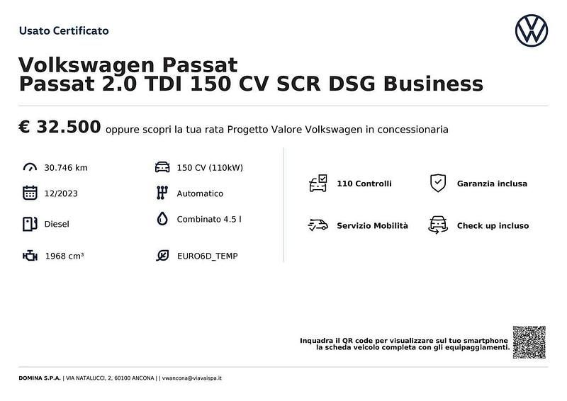 Usata VW Passat Business 150 CV (110 kW) 2023 Blu/azzurro Station wagon