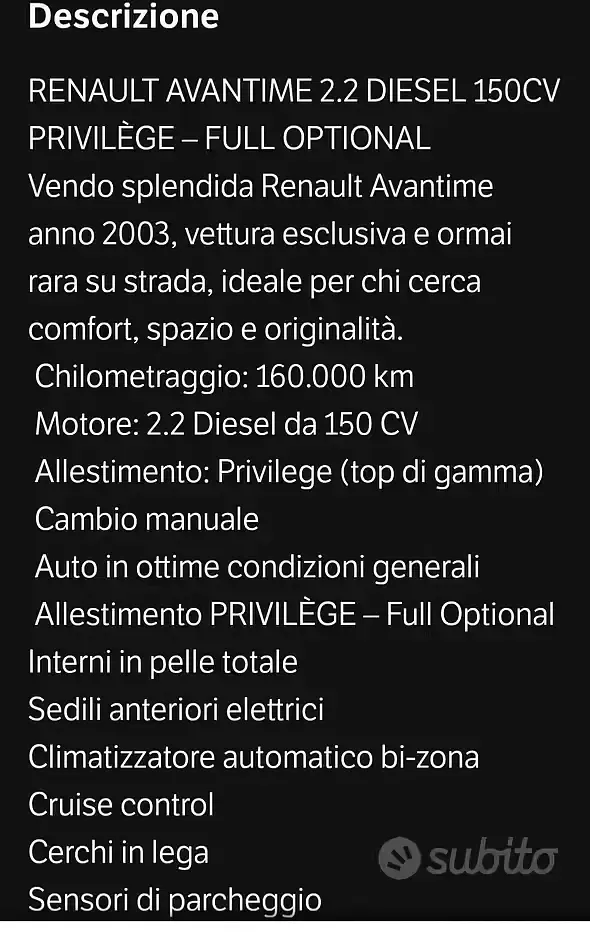 Usata Renault Avantime 150 CV (110 kW) 2003 Blu Monovolume
