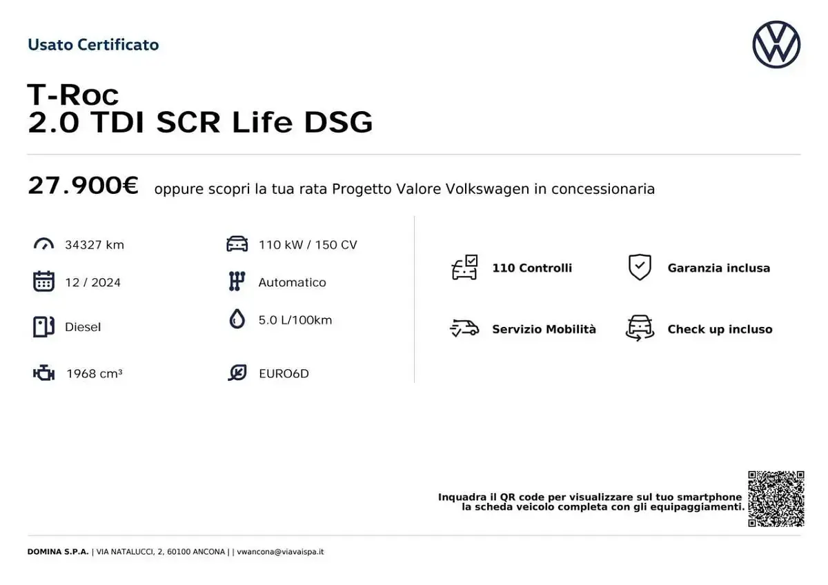 Usata VW T-Roc Life 150 CV (110 kW) 2024 Argento SUV
